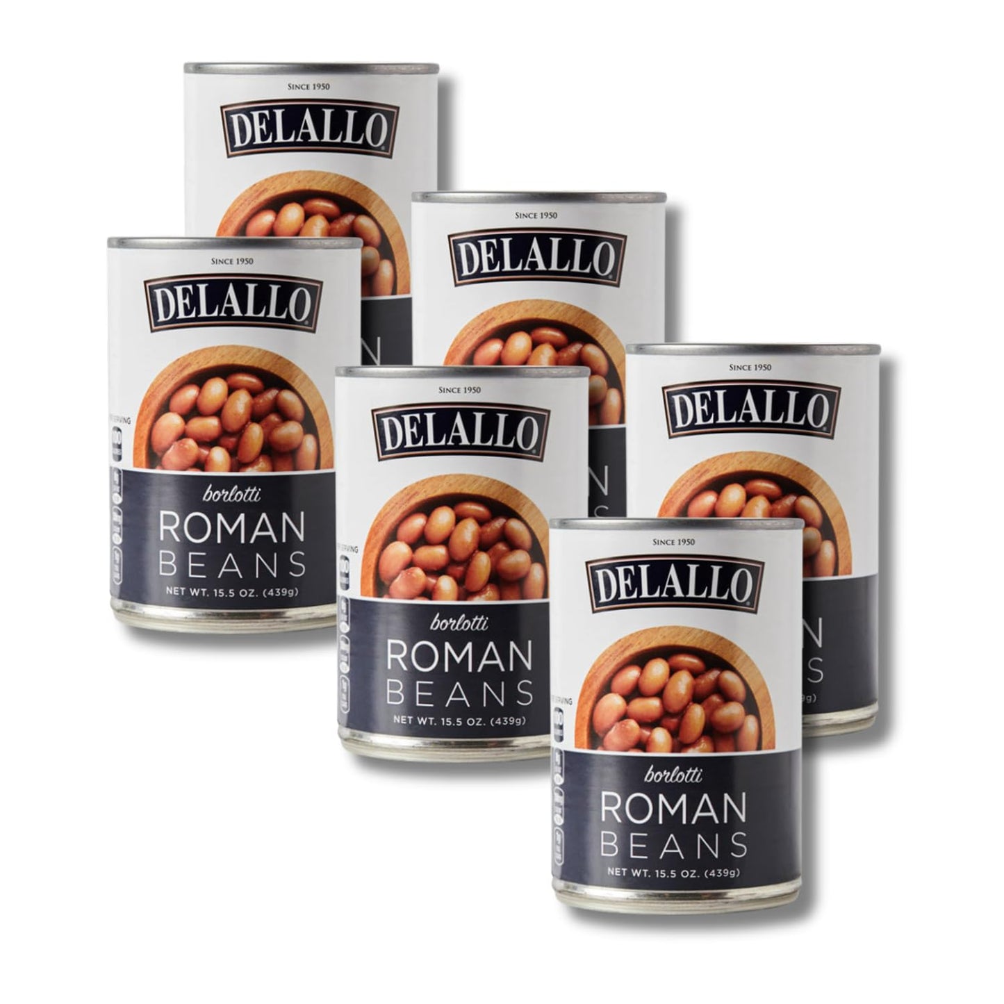 Delallo Roman Beans Borlotti Beans For Soups Salads And Dips Non-Gmo Kosher No Preservatives Tender Creamy Texture 15.5 Oz Can (6 Pack)