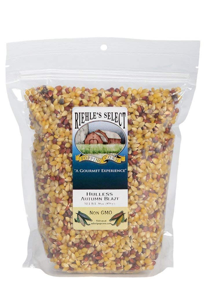 Riehles Select Popping Corn - Hulless Autumn Blaze Old Fashioned Whole Grain Popcorn - (28oz) Resealable Bag - Non GMO, Gluten