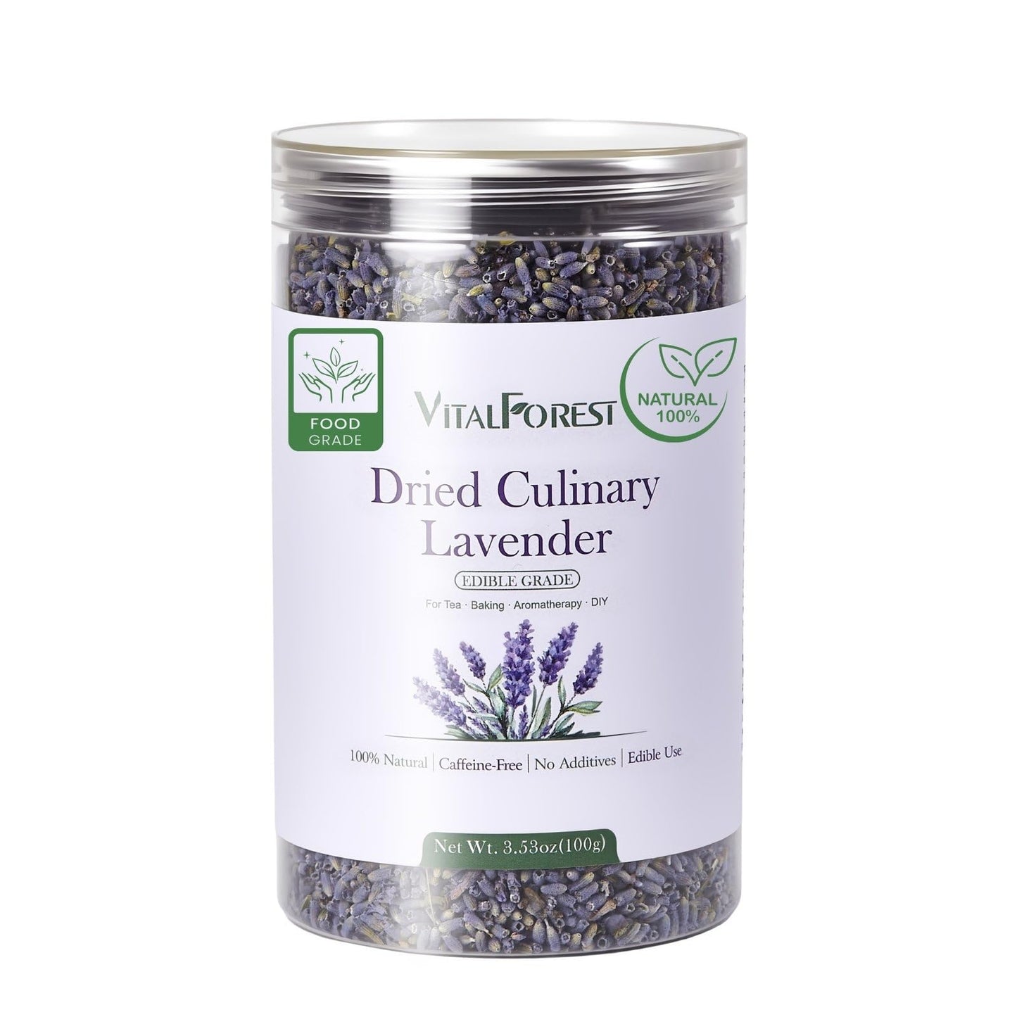 Dried Culinary Lavender - 100% Natural Food Grade Lavender Buds Herbs Tea 3.53Oz (100G) Edible Lavenders Flowers For Drinks Baking Cooking Tea Bath Soak Diy Skincare & Crafts