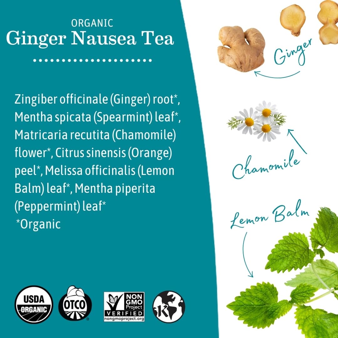 Earth Mama Organic Ginger Nausea Tea | Comforts Occasional Nausea + Morning Sickness, 16 Teabags Per Box