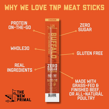 The New Primal All Natural Chicken Sticks, Buffalo Style, Keto & Gluten Free Healthy Snacks For Adults, Sugar Free Low Carb Snack, Paleo, 9G Protein, 60 Calories Buffalo Chicken, 20 Count
