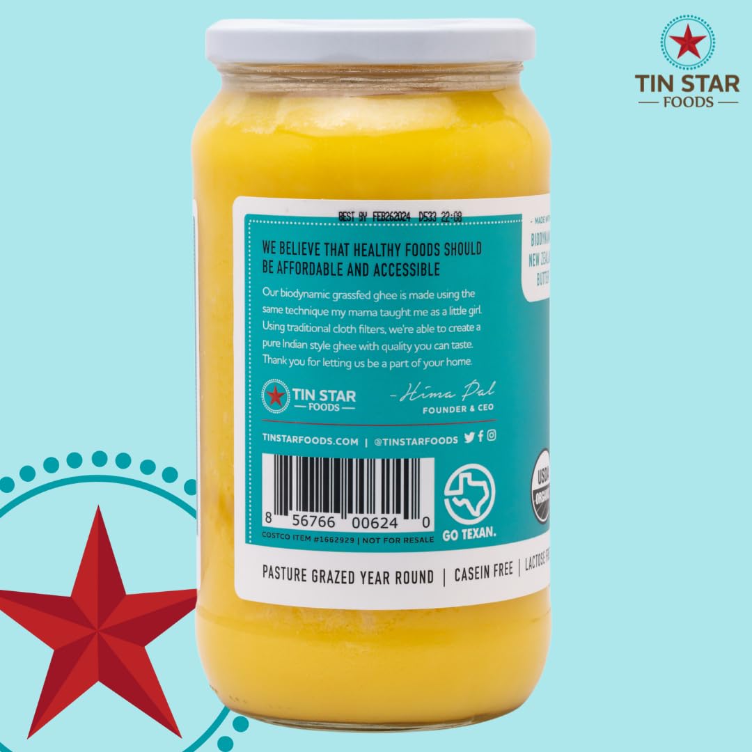 Tin Star Foods Grassfed Organic Ghee -365 Pasture Grazed, Hand Crafted Clarified Butter - Keto, Whole 30 And 21 Day Detox Approv