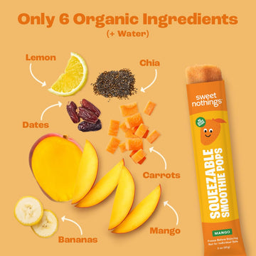 Sweet Nothings, Mango, Usda Organic Kids' Squeezable Super Fruit Smoothie Freezie Popsicle Pops, Value Pack Of 24 - Dye-Free, No