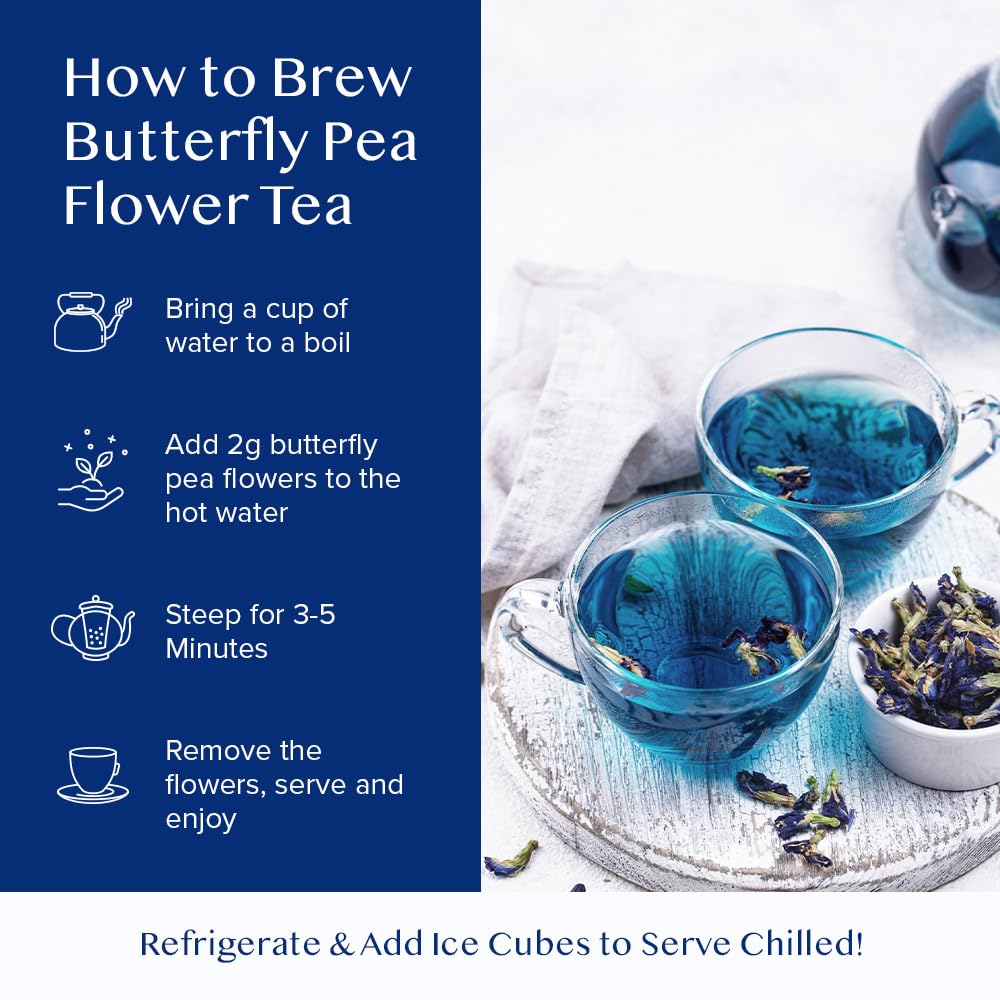 Vahdam, Butterfly Pea Flower Tea (1.76Oz) 100+ Cups | Delicate & Earthy | Vacuum Sealed For Freshness | Butterfly Pea Flower Loose Leaf Tea | Brew Iced Tea, Cooking, Mocktails & Cocktails