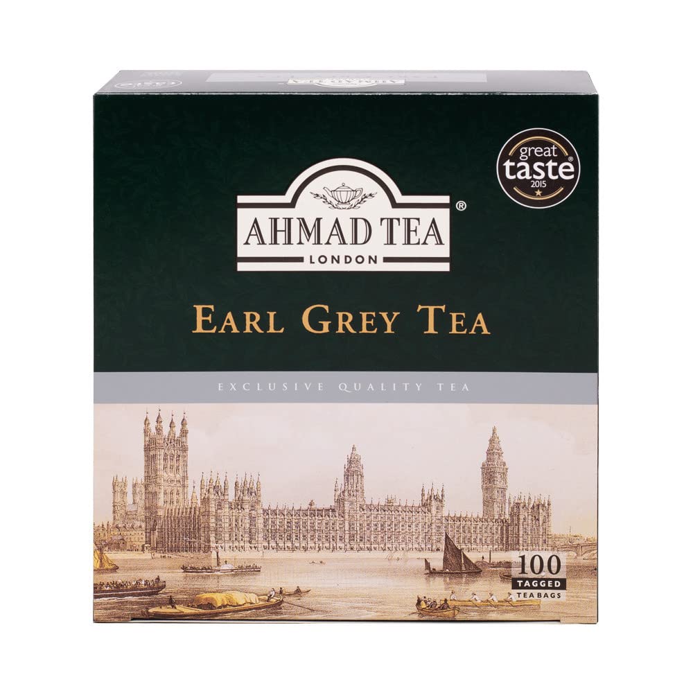 Ahmad Tea Black Tea, Earl Grey Teabags, 100 Ct - Caffeinated & Sugar-Free