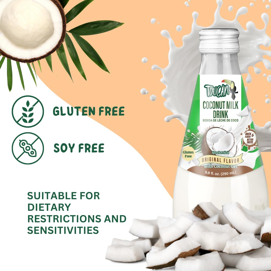 Pocas Toucan Coconut Milk Drink with Nata De Coco, 9.8 Fl Oz, Pack of 4
