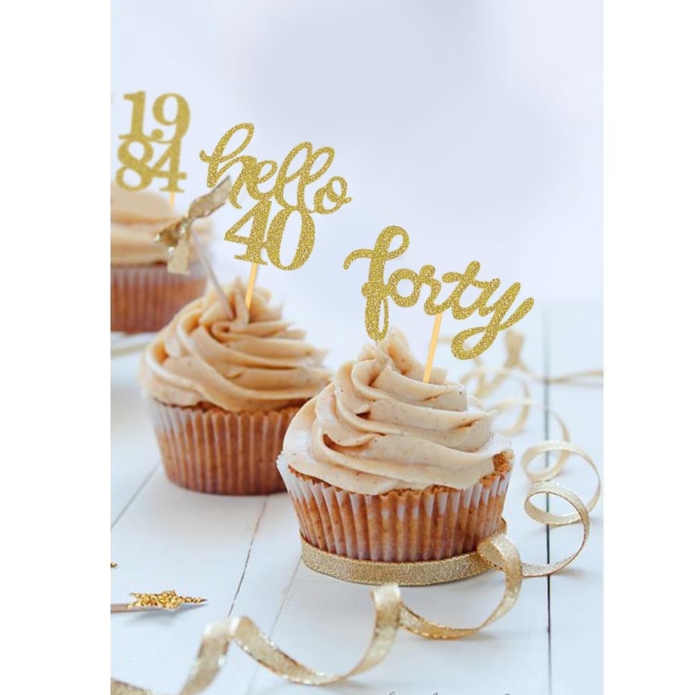 Gold Glitter 40Th Birthday Cupcake Toppers 40Th Birthday Celebrating Party Decorations - Set Of 24