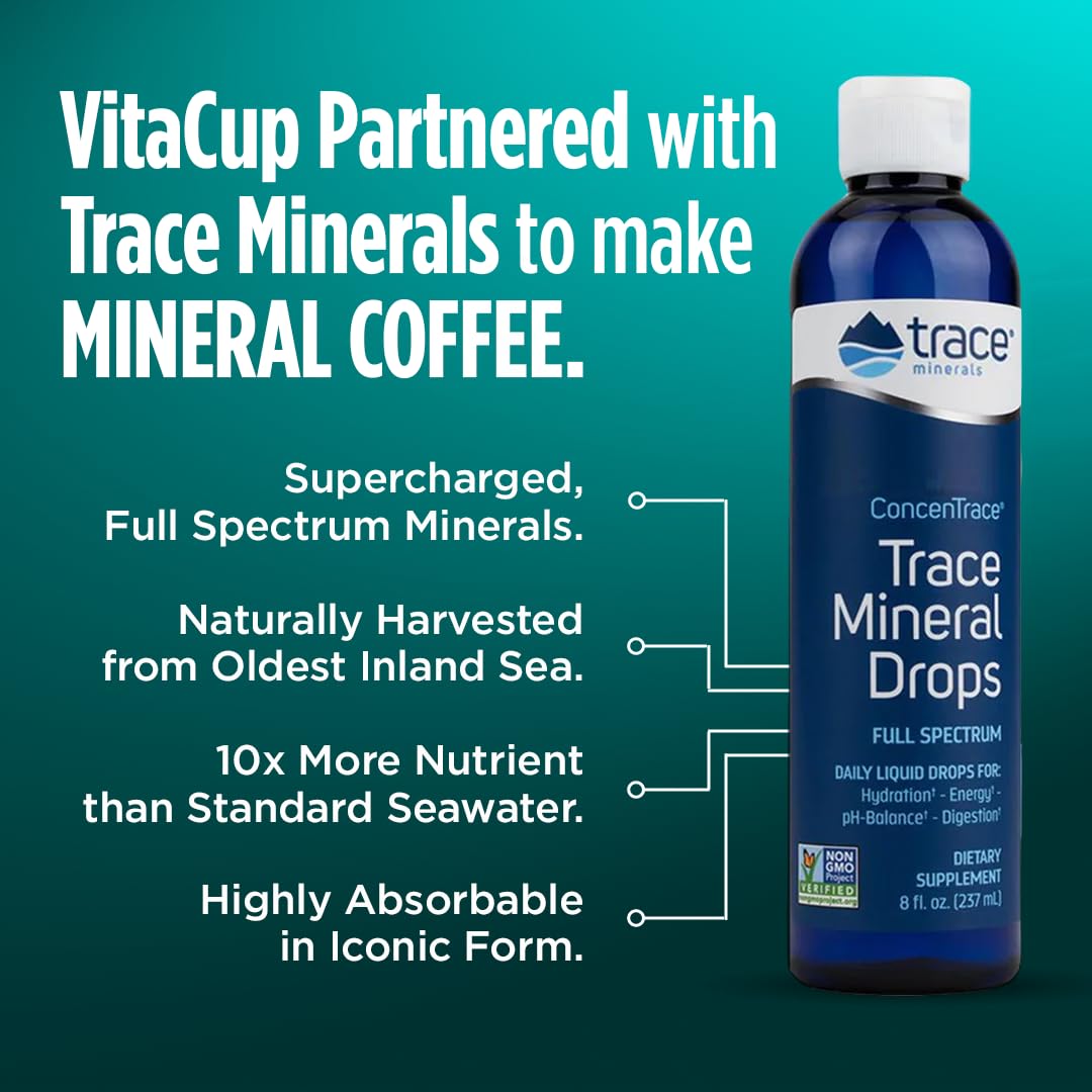 VitaCup Mineral Coffee, Medium Dark Roast, Ground Coffee, 10oz (Pack of 6), All Natural Sea Minerals and Electrolytes