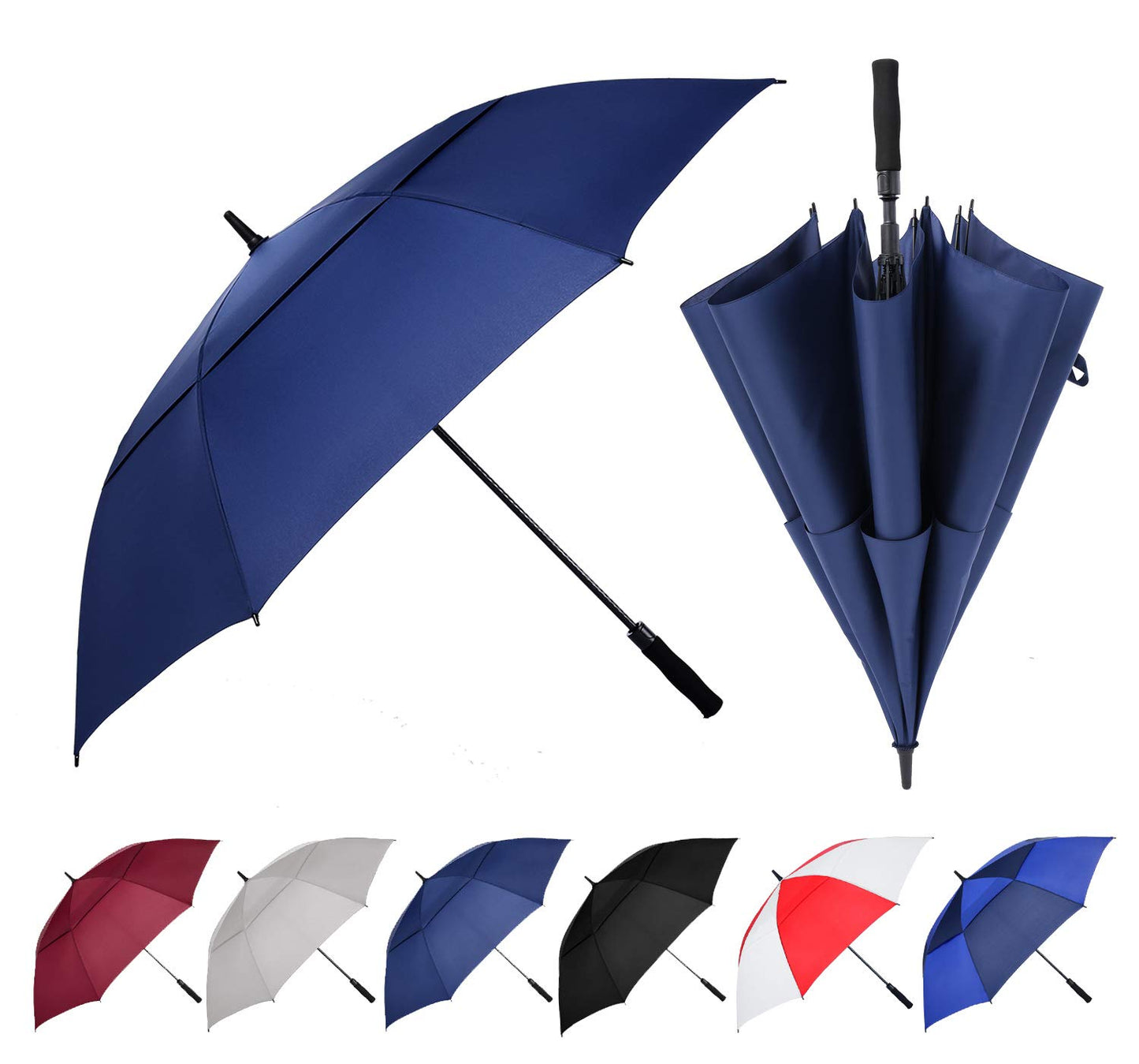 Baraida Golf Umbrella Large 62/68/72 Inch, Extra Large Oversize Double Canopy Vented Windproof Waterproof Umbrella, Automatic Open Golf Umbrella For Men And Women And Family.(62 Inch,Navy Blue)