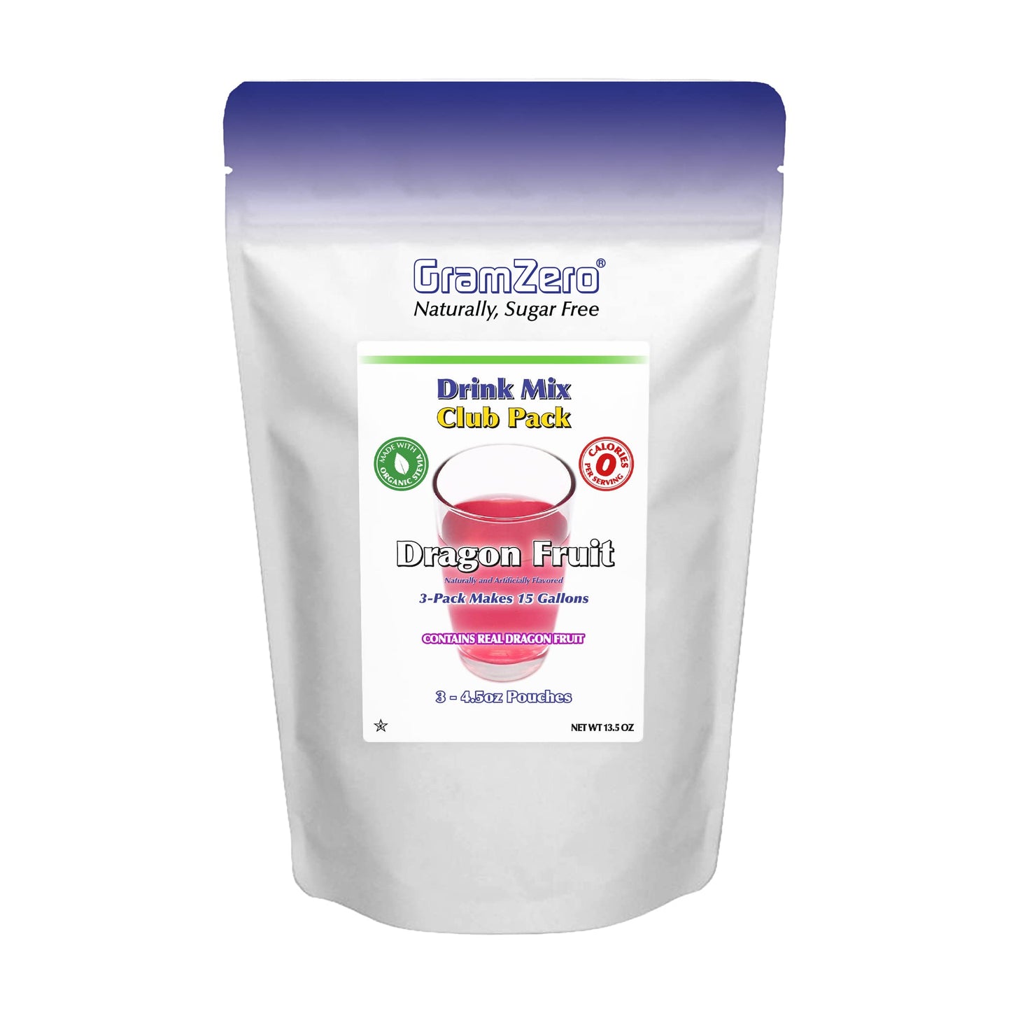 Gramzero Dragon Fruit Zero Calorie Sugar Free Drink Mix, Great For Nutrition Club Loaded Tea, Stevia Sweetened