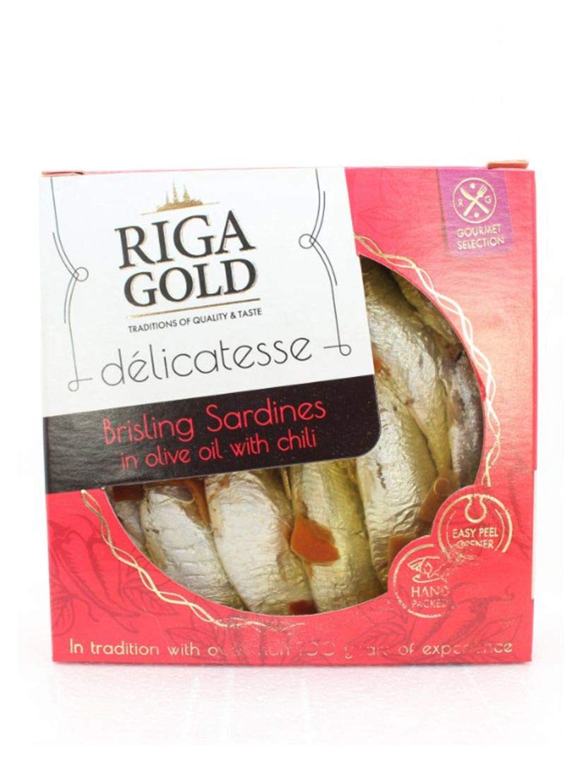Riga Gold Brisling Sardines in Olive Oil with Chili - 120g (2 Pack)