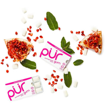 Pur Gum | Aspartame Free Chewing Gum | 100% Xylitol | Natural Pomegranate Mint Flavored Gum, 9 Pieces (Pack Of 12)