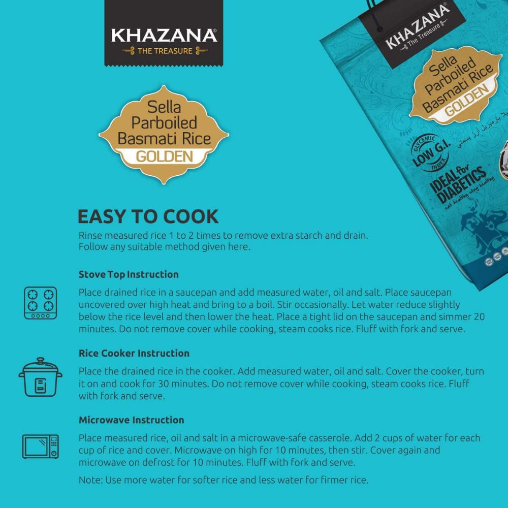 Khazana Authentic Golden Sella Parboiled Basmati Rice - 10Lb Resealable Ziploc Bag | Non-Gmo, Gluten-Free, Kosher, Cholesterol F