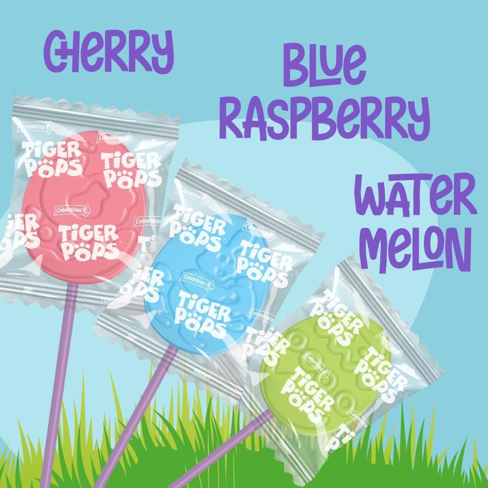 Tiger Pops Assorted Easter Candy, 4-Pack - Individually Wrapped Bulk Lollipops for Kids - Easter Basket and Egg Fillers - 3 Flav