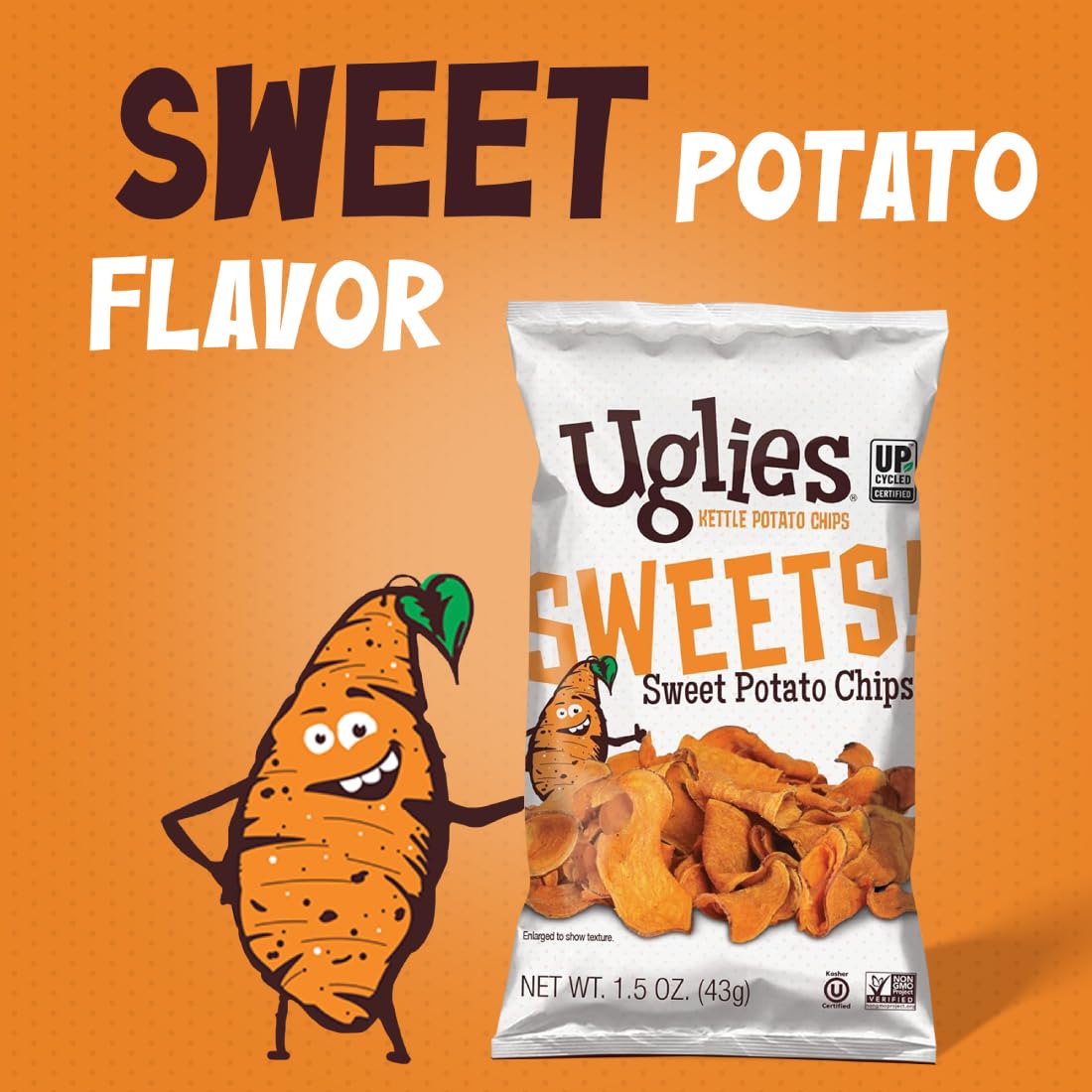 Uglies Sweet Potato Kettle-Cooked Potato Chips, Gluten-Free, 5.5 Oz. Bags, Pack of 12, Natural