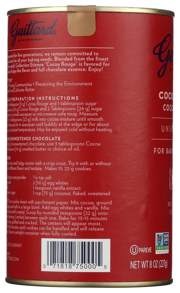 E Guittard Cocoa Powder, Unsweetened Rouge Red Dutch Process Cocoa, 8Oz Can - Pack Of 2