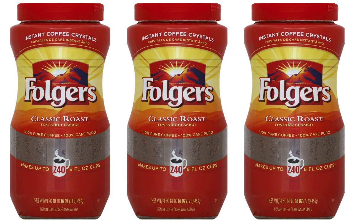 Folgers Classic Roast Instant Coffee Crystals - 16 Oz (Pack Of 3)