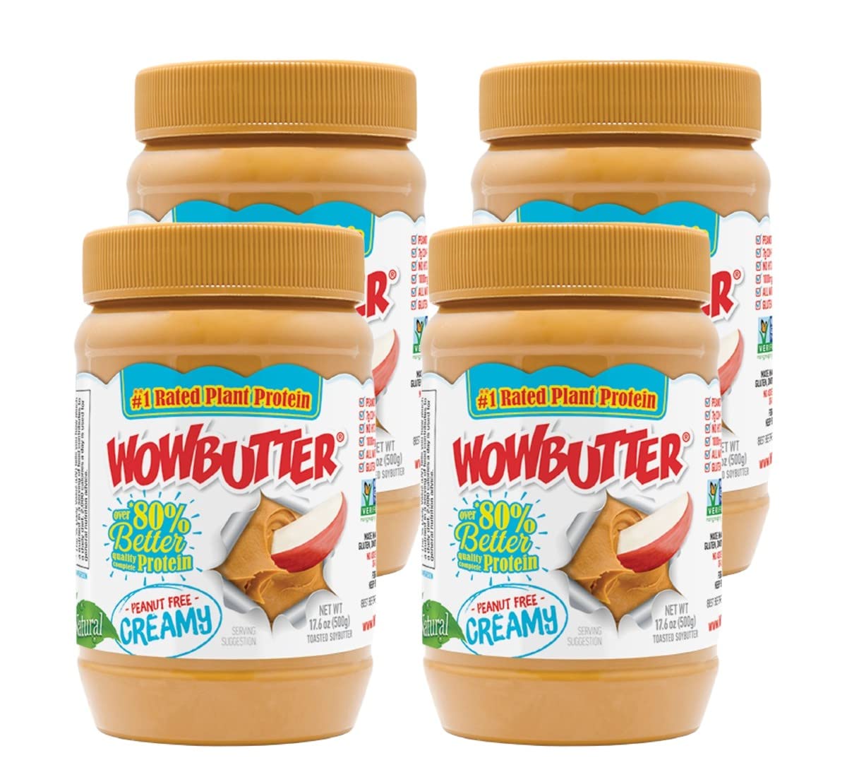 Wowbutter Natural Peanut Free Creamy 1.1Lb Jar, (Pack Of 4)