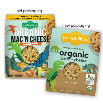 Pastabilities Organic Pasta For Kids - Dinosaur Shaped Mac And Cheese - Fun Theme, Family Size Serves 4, High Protein, Non-Gmo Natural Wheat Pasta, All-Natural, Kosher Certified, Made In The Usa, (2 Pack, 9 Oz)