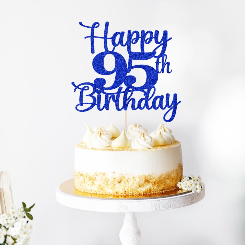 Kaoenla 95th Birthday Cake Topper, Blue, Cheers to 95 Years, Model DDY-695-13-706-75