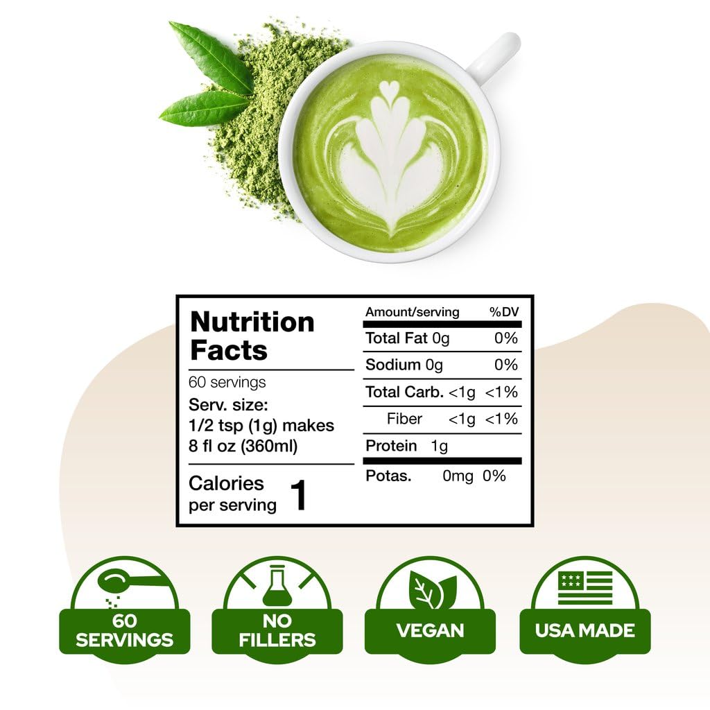 La Republica Lions Mane Mushroom Matcha Powder Grown with Full Fruiting Lions Mane Mushroom with No Fillers, USDA Organic, 60 Se