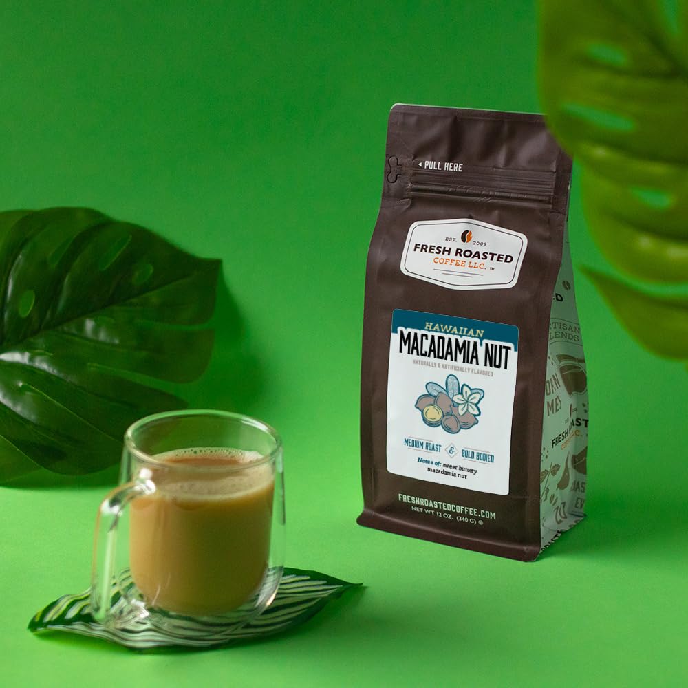 Fresh Roasted Coffee, Hawaiian Macadamia Nut Flavored Coffee, 5 Lb, Medium Roast, Kosher, Ground