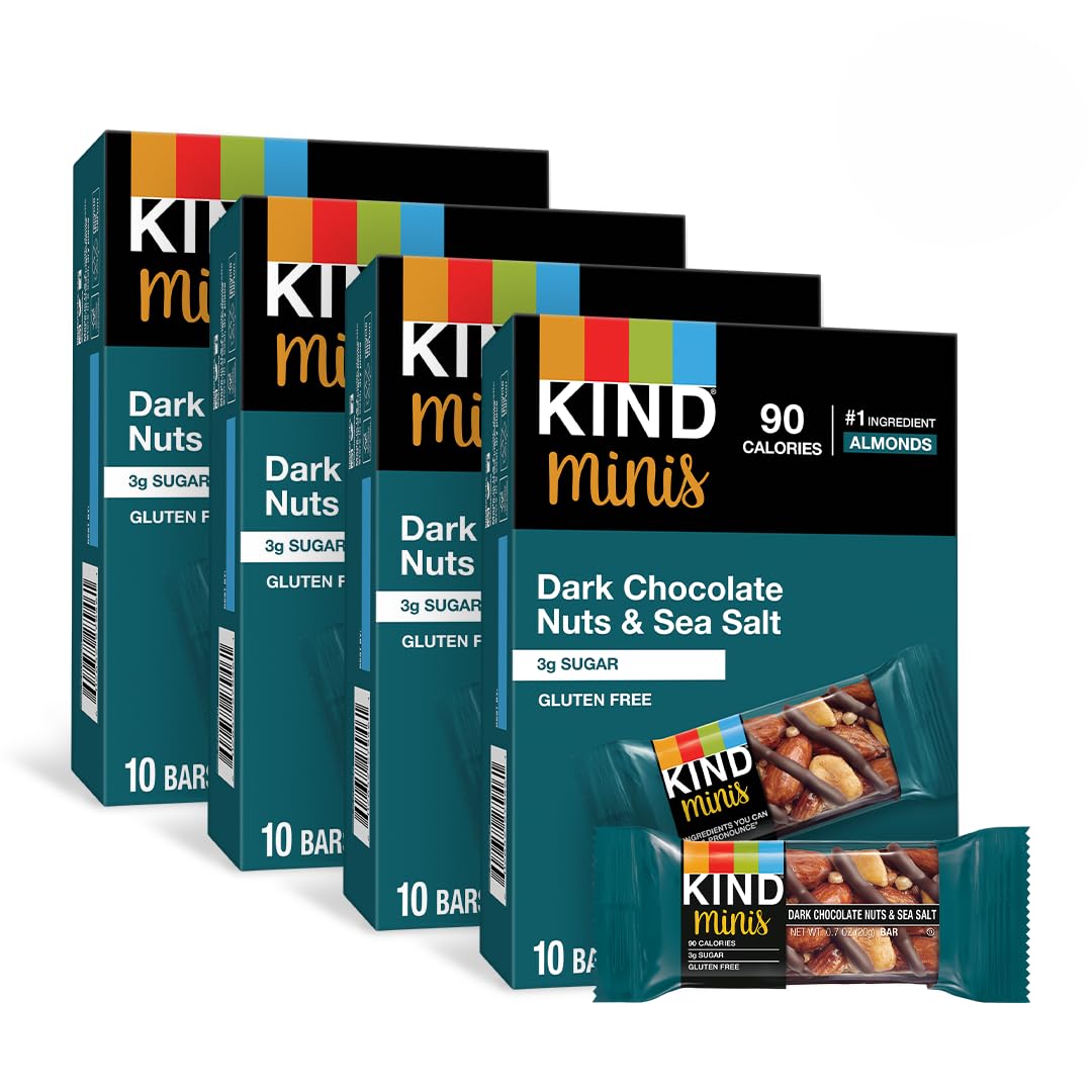 KIND Bar Minis, Dark Chocolate Nuts & Sea Salt, Gluten Free, 100 Calories, Low Sugar, 80 Count