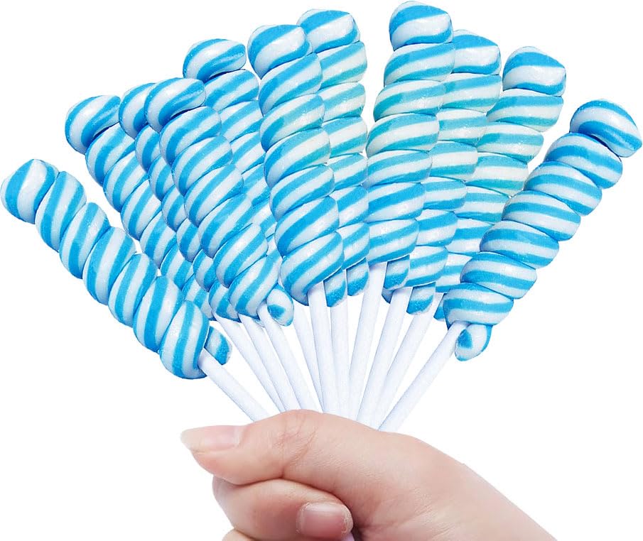 Light Blue Twisty Lollipops - 24 Unicorn Suckers Individually Wrapped Bulk - Baby Shower Candy - Gender Reveal - Candy Buffet -