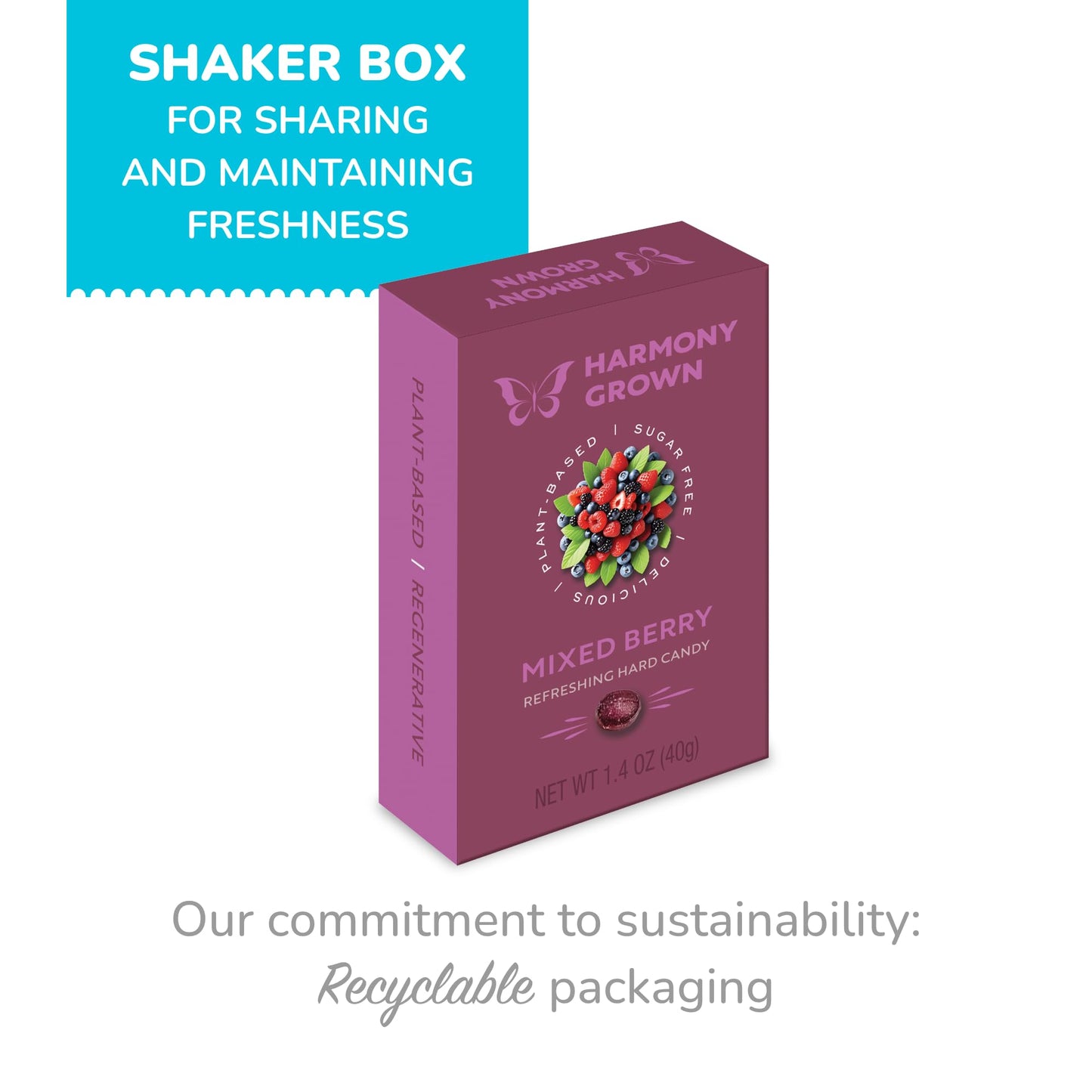 Stevita Harmony Grown Hard Candy, Mixed Berry - 6 Pack - 1.4 Oz Shake & Share Box - Sugar Free, Non-Gmo, Keto Friendly - Made In