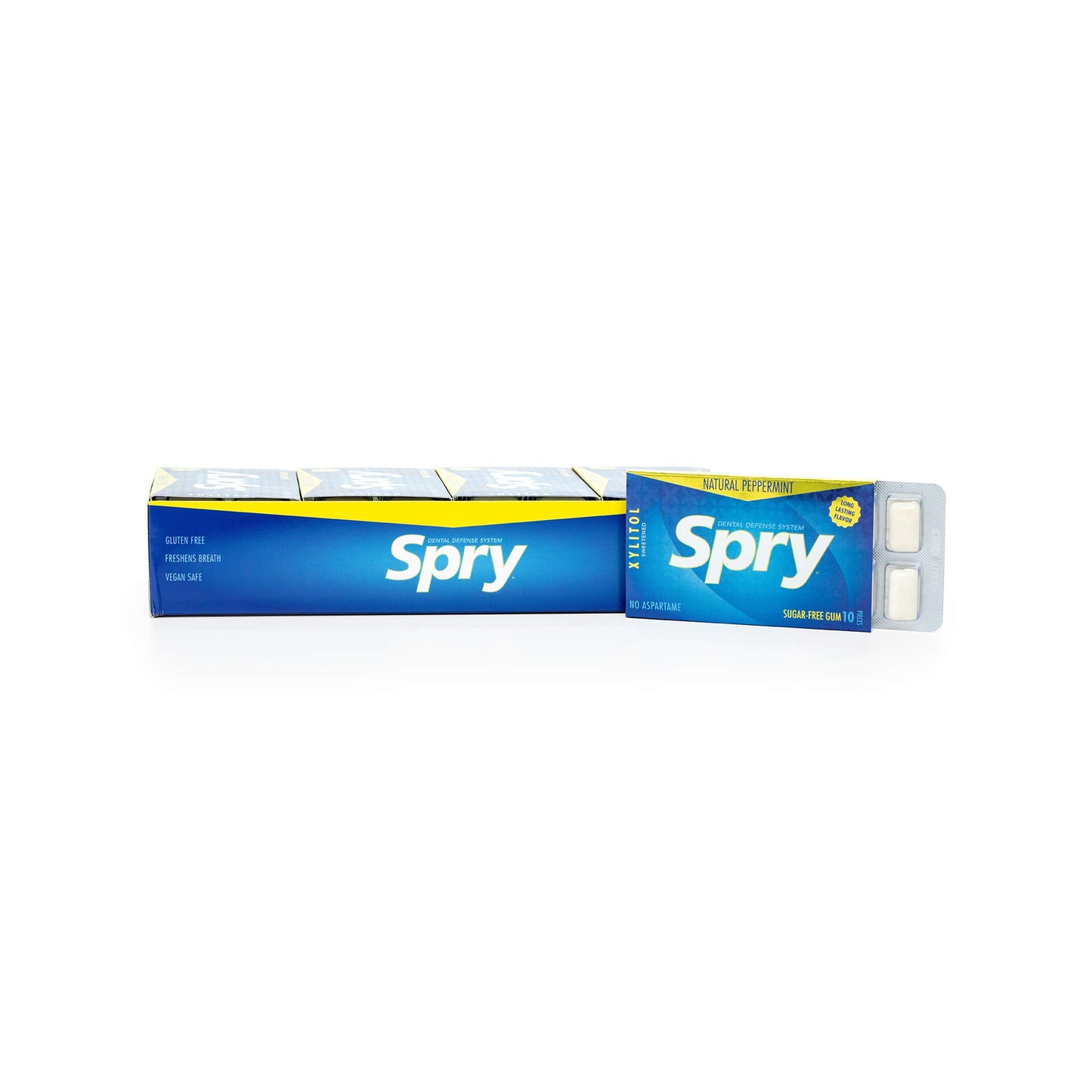 Spry Fresh Natural Xylitol Chewing Gum Dental Defense System Aspartame-Free Sugar Free Gum (Peppermint, 10 Count Blister Cards - Pack Of 20)