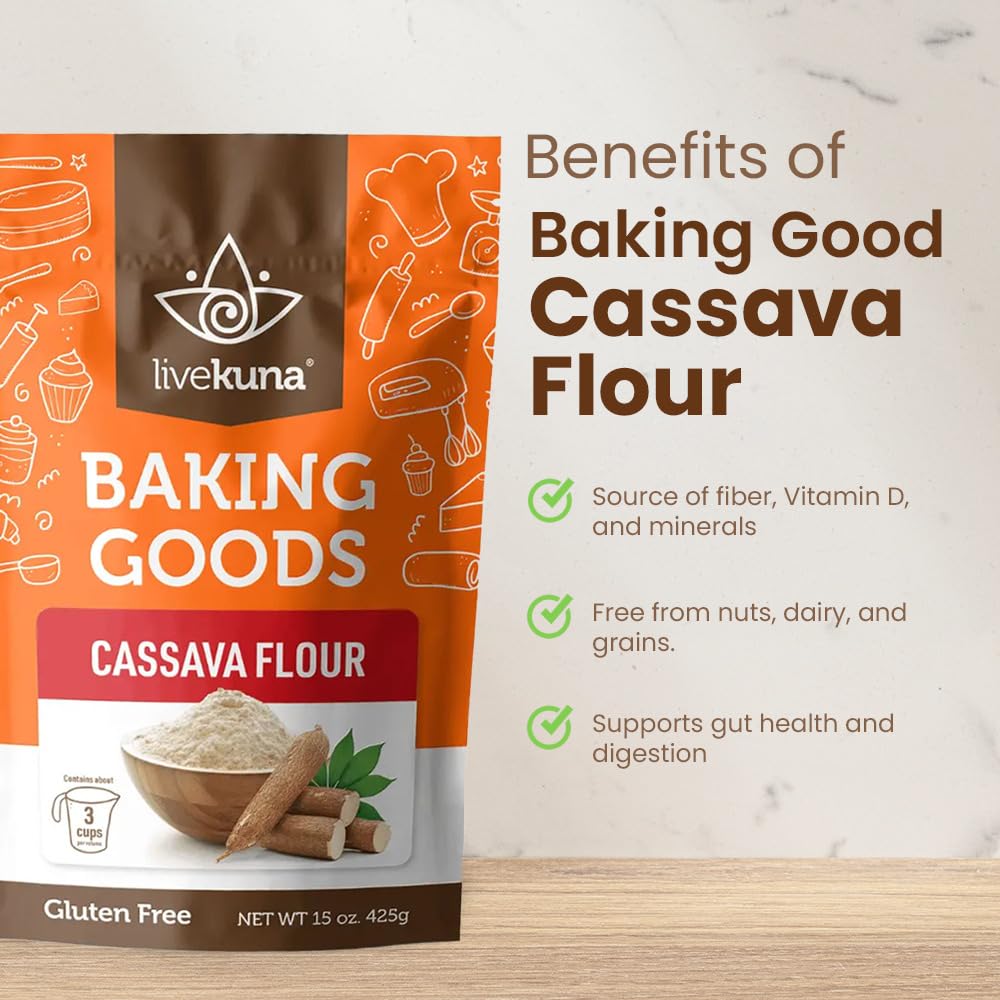 Livekuna - Cassava Flour, Cassava Root Baking Flour, Gluten-Free Flour, Alternative To All Purpose Flour, Spelt Flour, Great For