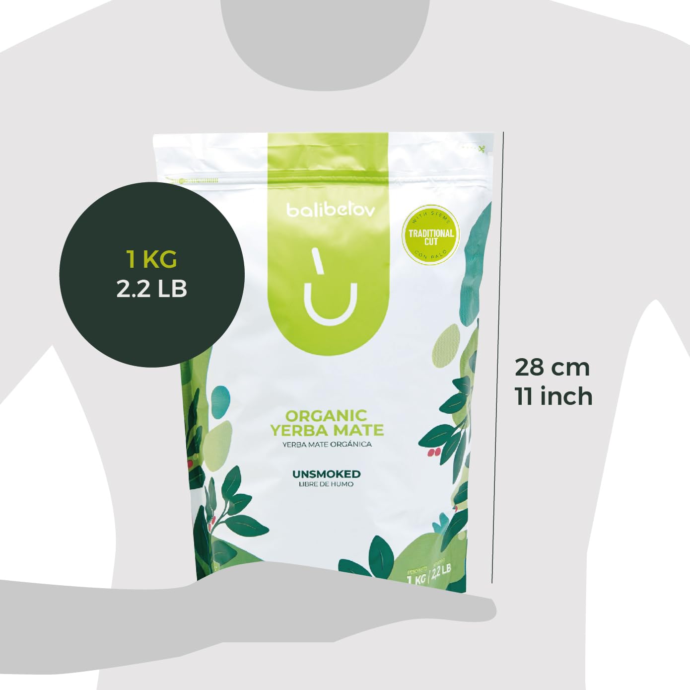 Balibetov Organic Yerba Mate Tea Loose Leaf, 2.2. Lb. Bag, Natural Traditional Cut, Clean High Energy, Unsmoked Artisanal, Glute