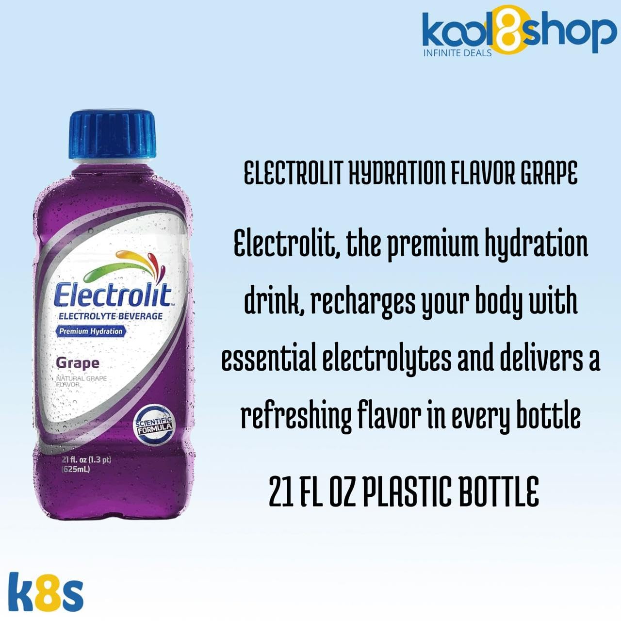 Electrolit Grape Hydration Drink With Electrolytes 21 Fl Oz Plastic Bottles 9 Pack + 1 Microfiber Cooling Towel By Kool8Shop Inf