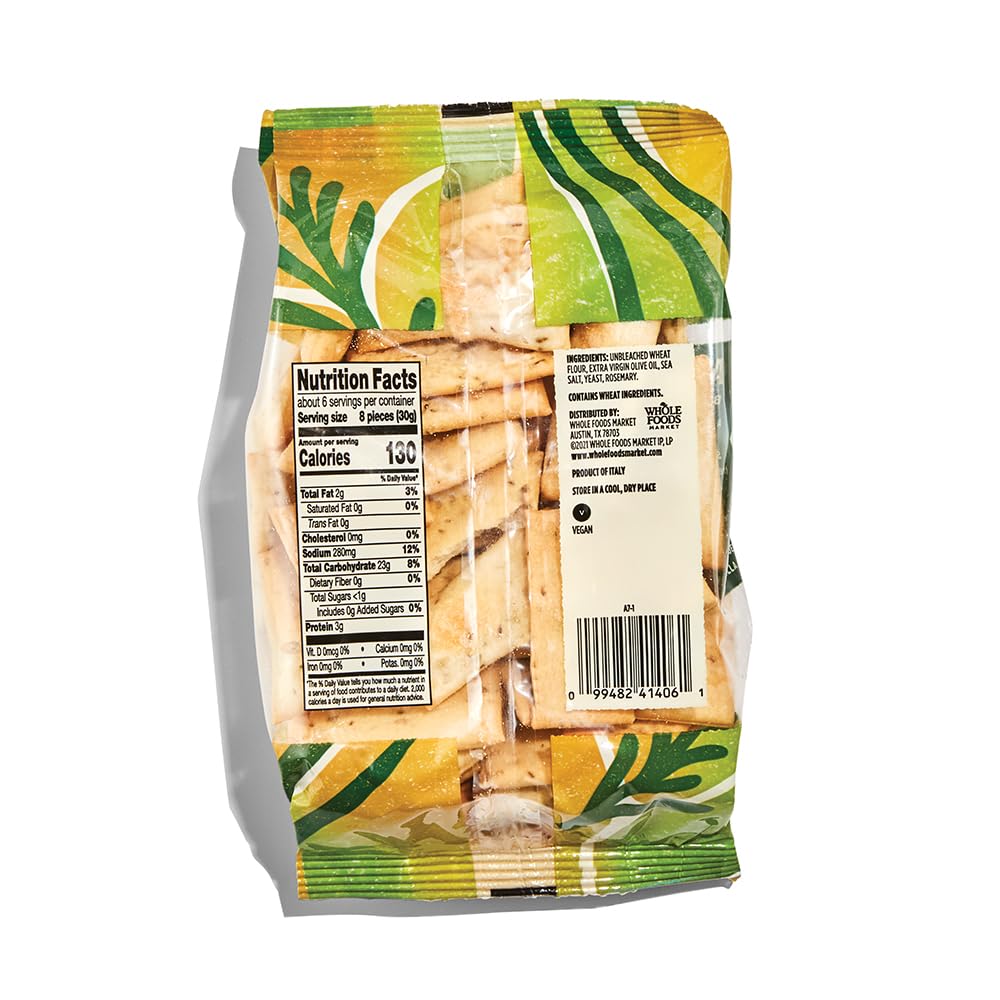 Whole Foods Market Sea Salt and Rosemary Crostini, 6 Ounce, Perfect for Snacks and Entertaining