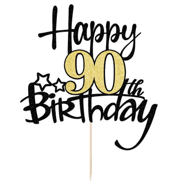 Kaoenla Black Gold Glitter Happy 90Th Birthday Cake Topper - Hello 90/Cheers 90,Happy Ninety Birthday Anniversary,90 Years Old B