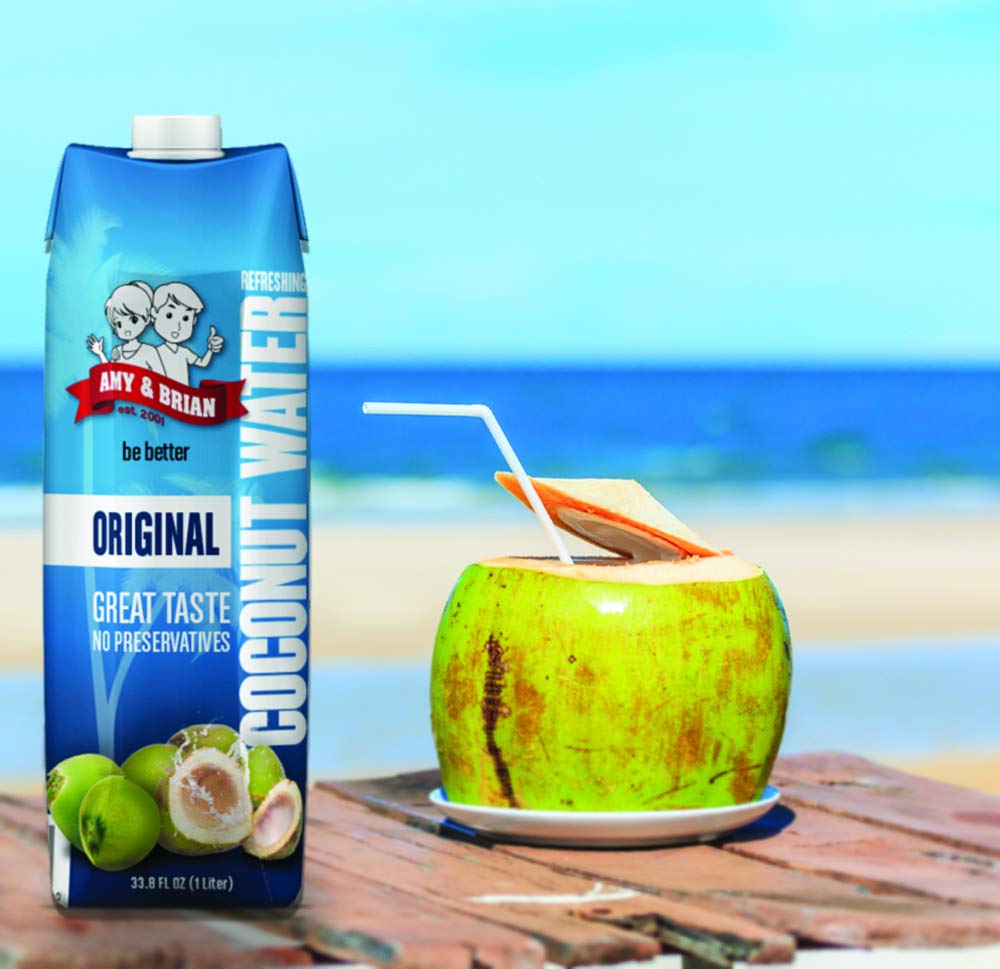 Amy & Brian Pure Coconut Water, Non-GMO, No Added Sugar, 1 Liter (Pack of 6)