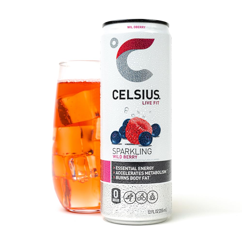 Celsius Sparkling Wild Berry Energy Drink, 12 Fl Oz Cans, 4 Pack