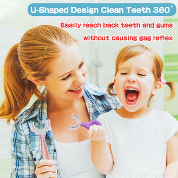 Yotee U-Shaped Toothbrush Kids 2 Pcs - Toddler Toothbrush With Food Grade Soft Silicone Brush Head, Toothbrush For Kids Age 2-6,