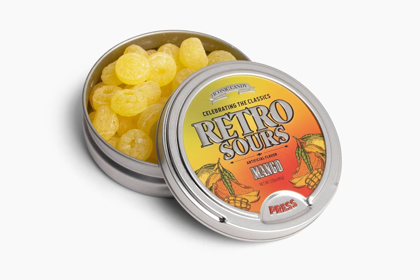 Retro Sours - Hard Tangy Old Fashion Candy in Citrus Mango & Tangerine Flavors - Nostalgic Candy Pack of 3 Tins (All Flavors)