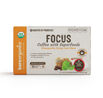Bareorganics Focus Coffee Pods With Superfoods & Probiotics | Keurig K-Cup Compatible | Usda Certified Organic, Vegan, Non-Gmo &
