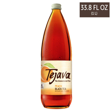 Tejava Peach Black Iced Tea, 12 Pack, 1 Liter Glass Bottles, Unsweetened, Non-Gmo, Kosher, No Sugar Or Sweeteners, No Calories,
