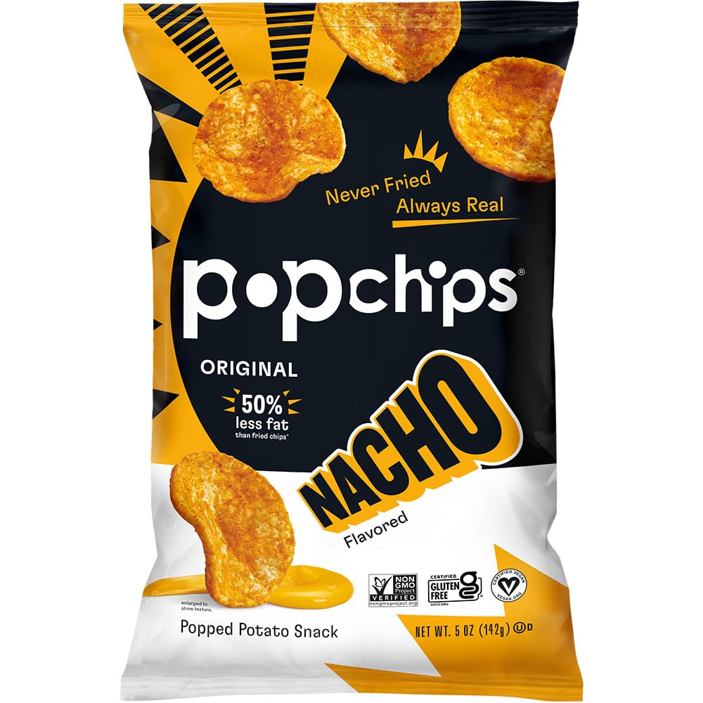Popchips Potato Chips, Nacho, 5.0Oz Share Bags, Gluten Free, Salty Snacks For Adults And Children, Non-Gmo, Vegan, Kosher (Pack Of 4)