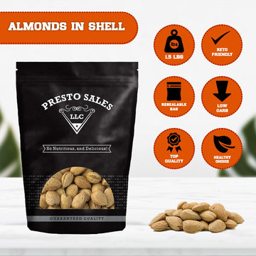 Presto Sales Almonds, In Shell Raw, 1.5 lbs Resealable Pouch, Perfect Snack for mature-themeds and Kids