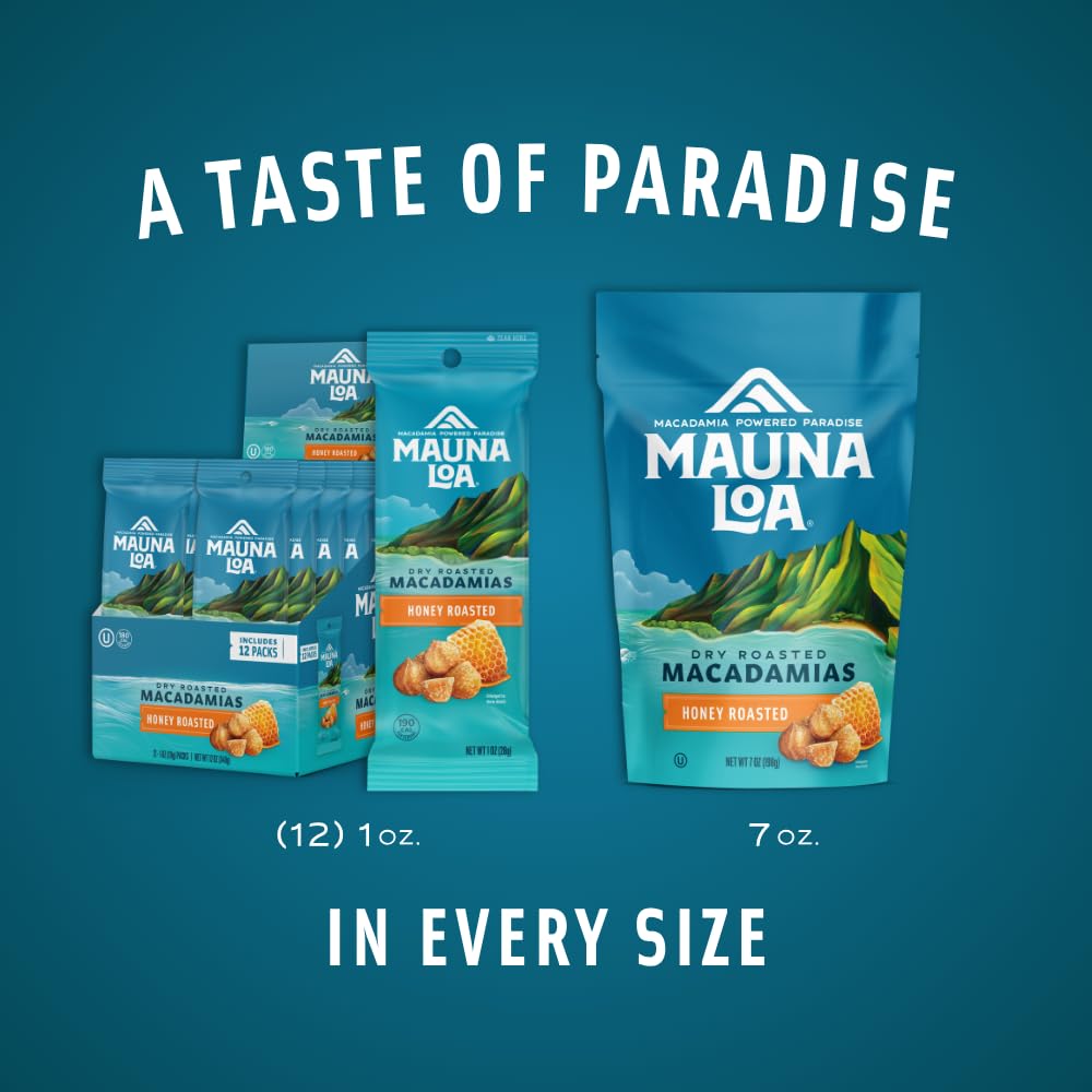 Mauna Loa Honey Roasted Macadamia Nuts 12 Pack of 1 oz Single Serve Snack Bags Gluten Free Sweet & Crunchy Hawaiian Snack