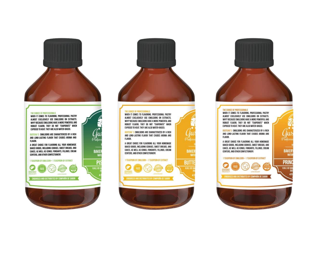 GUSTEAU’S Bakery Emulsion Combo Pack - Pistachio, Butter Vanilla, Prince Toffee, 3 Pack (4 oz each), Free, Sugar Free, Kosher