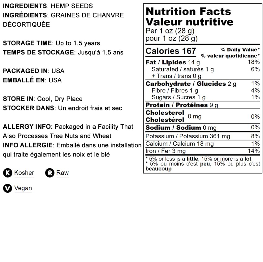 Food To Live Canadian Hemp Seeds, 1 Pound - Raw Hearts, Hulled, Shelled, Kosher, Bulk, Vegan Superfood, Keto And Paleo Friendly,