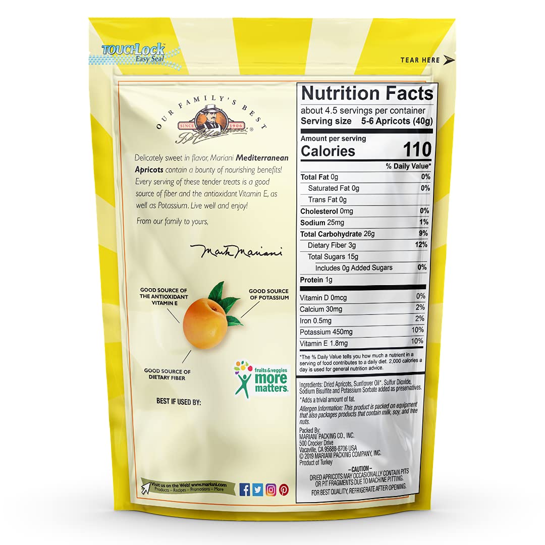 Mariani | Mediterranean Dried Apricots | Healthy Snacks For Kids & Adults | Dried Fruit | Vegan Snacks | Gluten Free | No Sugar Added, Fat Free, Non Gmo | 16 Ounces (Pack Of 1)