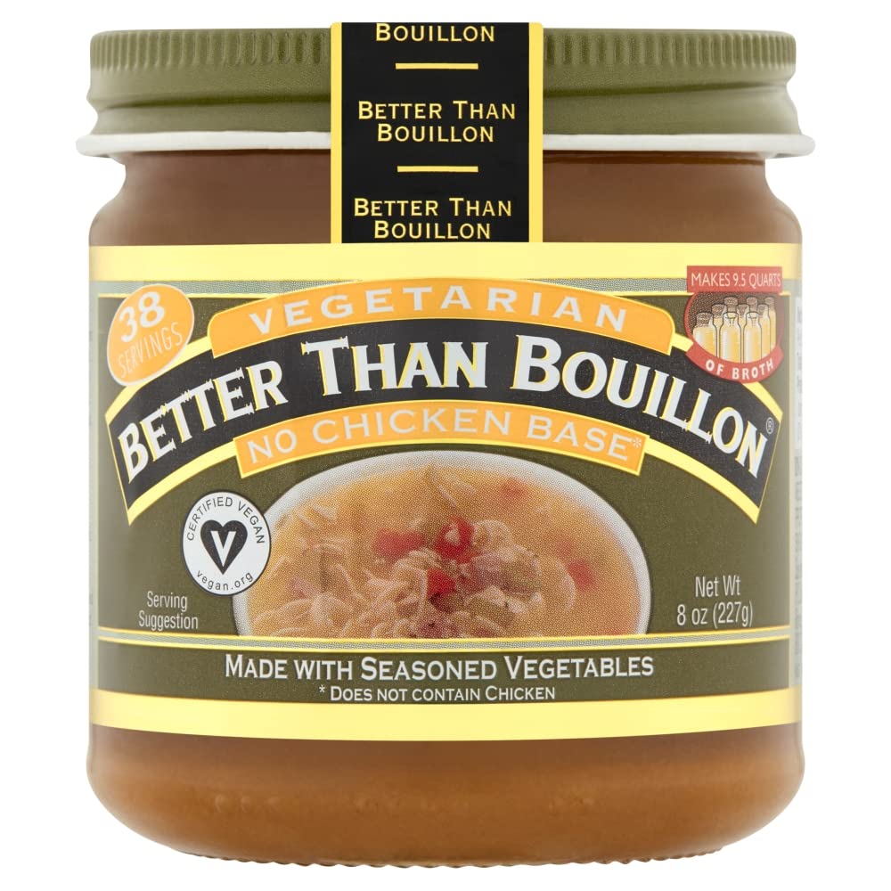 Better Than Bouillon Vegetarian No Chicken Base, Certified Vegan, 8 OZ Jar, Makes 9.5 Quarts of Broth, 38 Servings