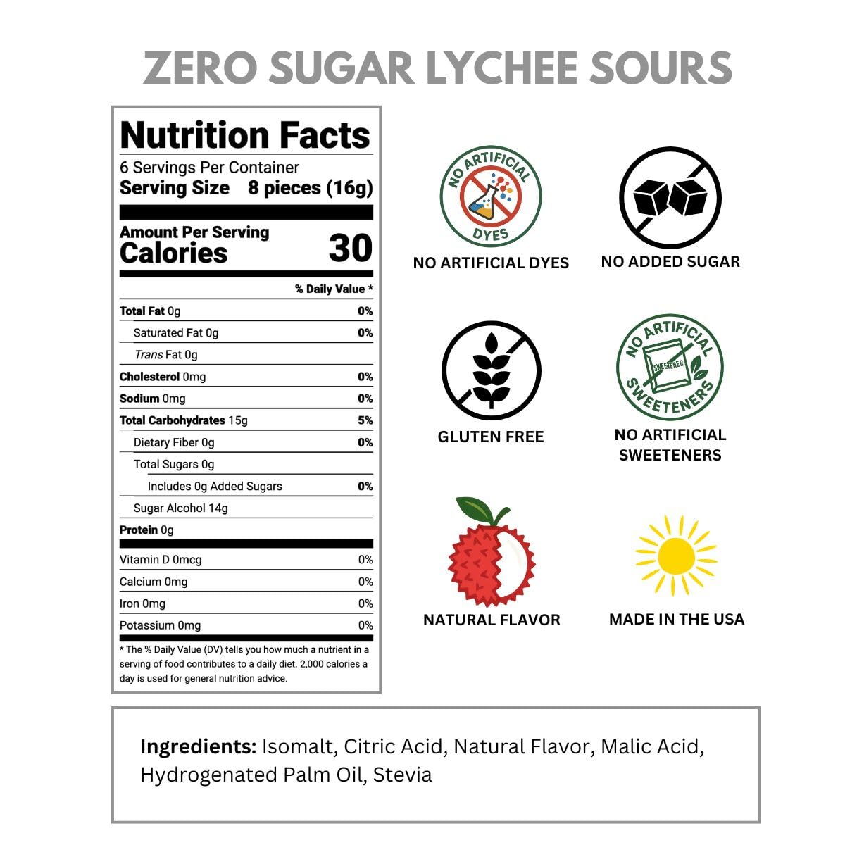 Sour Drops Zero Sugar Lychee Sour, No Artificial Dyes or Sweeteners - 3 Pack