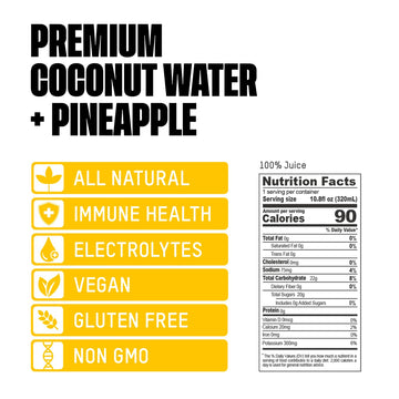 Once Upon A Coconut Pineapple Coconut Water - Natural Hydrating Low Calorie Drink With Electrolytes - No Added Sugar Or Sweetene